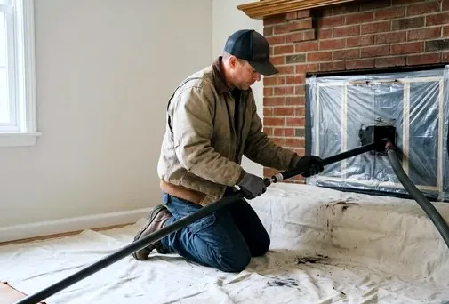 Drop cloths and vacuum protecting a New Albany living room
