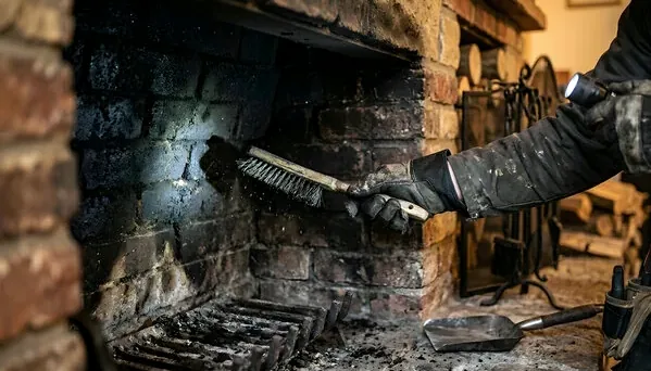 Brushing out a firebox in Johnstown, Ohio